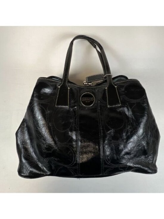 Coach Handbags - Coach Signature Stitch Frame Carryall Black Patent Leather Bag F15658